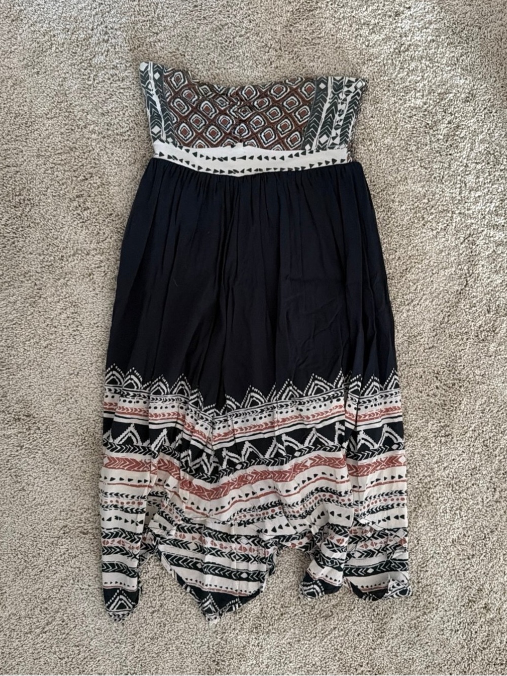 Volcom Strapless Black Mini Dress with Cream and Rust Print